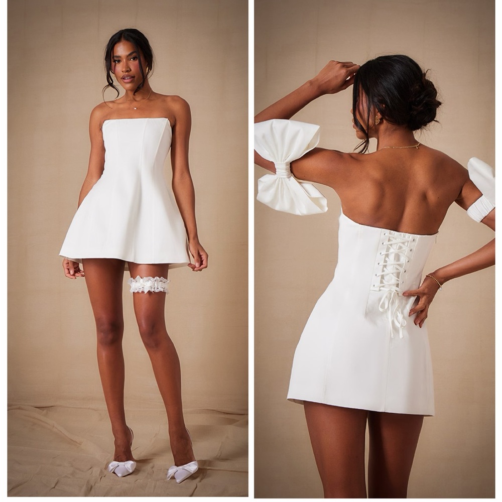 Prettylittlething white bonned mini dress